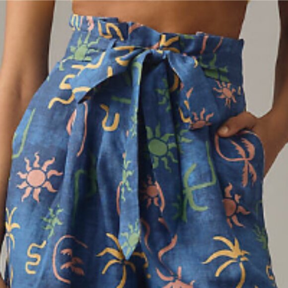 Brand New Corey Lynn Calter Linen Tropical Printed Wide-Leg Pants - Picture 4 of 9